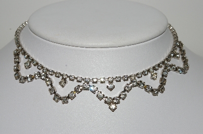 +MBA #41E-011   "Vintage Silvertone Clear Crystal Rhinestone Fancy Choker"