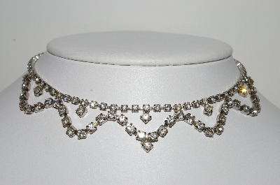 +MBA #41E-011   "Vintage Silvertone Clear Crystal Rhinestone Fancy Choker"