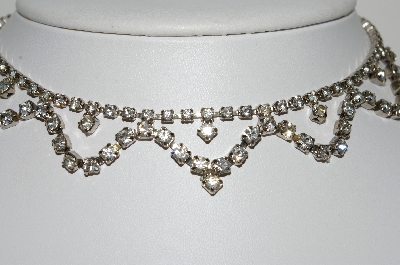 +MBA #41E-011   "Vintage Silvertone Clear Crystal Rhinestone Fancy Choker"