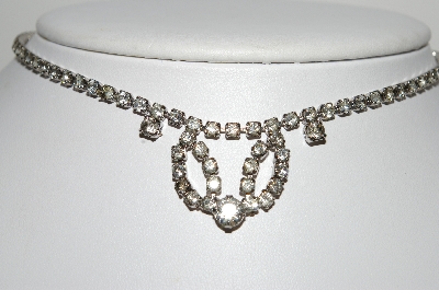 +MBA #41E-018  "Vintage Silvertone Clear Crystal Fancy Rhinestone Choker"