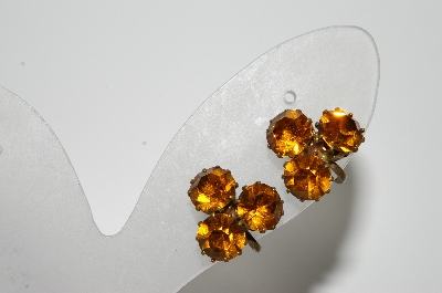 +MBA #41E-080  "Vintage Goldtone Citrine Colored Rhinestone Screw Back Earrings"