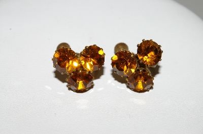 +MBA #41E-080  "Vintage Goldtone Citrine Colored Rhinestone Screw Back Earrings"