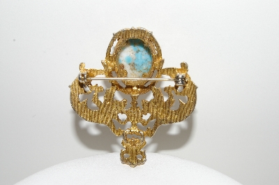 +MBA #E42-113  "Vintage Goldtone Faux Turquoise Double Dragon Pin"