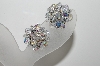 +MBA #E42-136  "Vintage Silvertone AB Crystal Cluster Clip On Earrings"