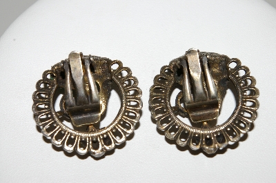 +MBA #E42-173  "Vintage Antiqued Metal Oriental Style Clip On Earrings"