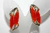 +MBA #E42-207  "Vintage Goldtone Orange Thermoplastic Clip On Earrings"