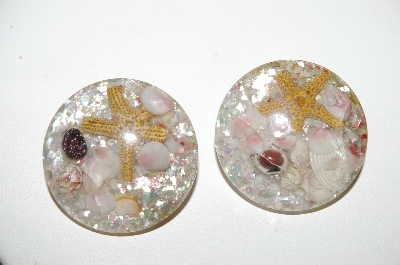 +MBA #E42-200 "Vintage Lucite Sea Shell Embeded Clip On Earrings"