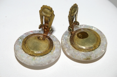 +MBA #E42-200 "Vintage Lucite Sea Shell Embeded Clip On Earrings"