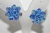 +MBA #E42-194  "Vintage Silvertone Blue AB Crystal Bead Cluster Clip On Earrings"