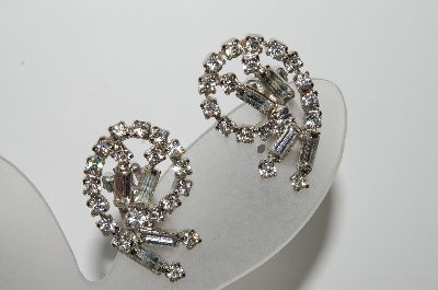 +MBA #E42-149  "Vintage Silvertone Fancy Clear Crystal Clip On Earrings"