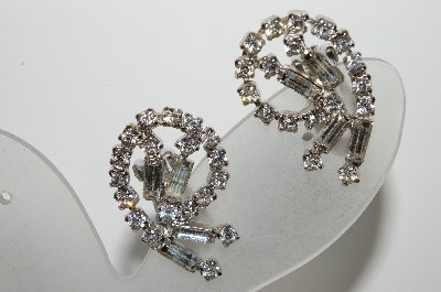 +MBA #E42-149  "Vintage Silvertone Fancy Clear Crystal Clip On Earrings"