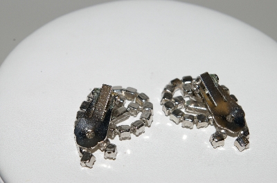 +MBA #E42-149  "Vintage Silvertone Fancy Clear Crystal Clip On Earrings"