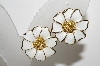 +MBA #E42-143  "Vintage Goldtone White Enamel Flower Earrings"