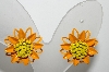 +MBA #E42-166  "Vintage Orange & Yellow Enameled Flower Earrings"