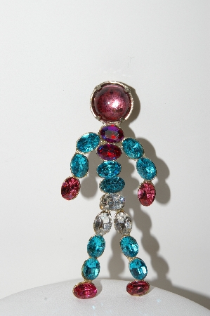 +MBA #E42-106  "Vintage Multi Colored Rhinestone Figure Pin"
