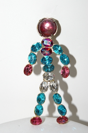 +MBA #E42-106  "Vintage Multi Colored Rhinestone Figure Pin"