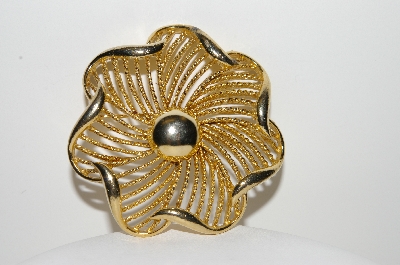 +MBA #E42-093  "Lisner Goldtone Fancy Flower Brooch"
