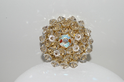 +MBA #E42-077  "Vintage Goldtone Round AB Crystal Brooch"