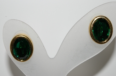 +MBA #E42-225  "Orena Paris Goldtone Green Glass Pierced Earrings"