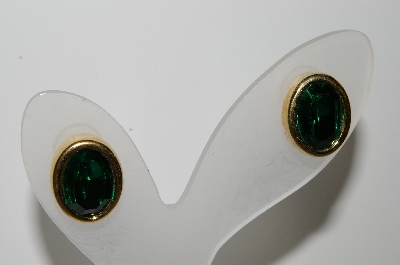 +MBA #E42-225  "Orena Paris Goldtone Green Glass Pierced Earrings"