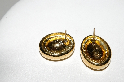 +MBA #E42-225  "Orena Paris Goldtone Green Glass Pierced Earrings"