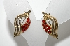 +MBA #E42-218  "Coro Goldtone Red Crystal Rhinestone Screw Back Earrings"