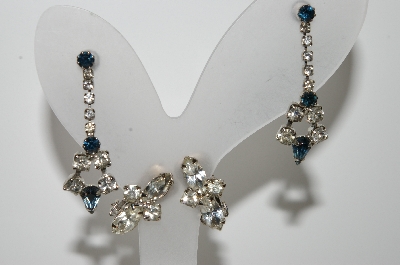 +MBA #E42-231  "Vintage Set Of 2 Pairs Silvertone Crystal Rhinestone Earrings"