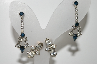 +MBA #E42-231  "Vintage Set Of 2 Pairs Silvertone Crystal Rhinestone Earrings"