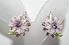 +MBA #E42-160  "Vintage Lavender Enameled & Lavender Crystal Rhinestone Fancy Flower Earrings"