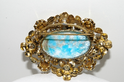 +MBA #E42-102  "Made In Austria Faux Turquoise & Crystal Rhinestone Fancy Pin"