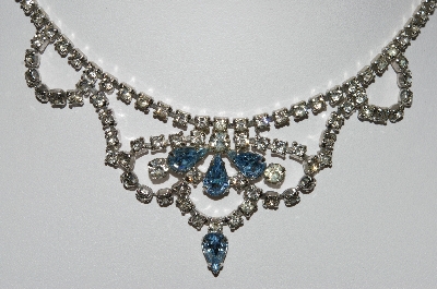 +MBA #E42-023  "Vintage Silvertone Clear & Blue Rhinestone Choker"