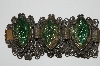 +MBA #E42-052  "Vintage Green Art Glass Linked Bracelet"