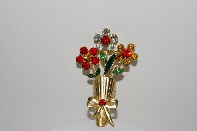 +MBA #E42-067  "Vintage Goldtone Crystal Rhinestone 3 Flower Pin"