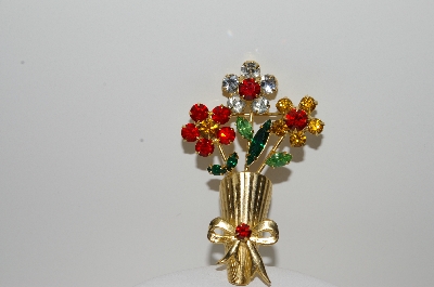 +MBA #E42-067  "Vintage Goldtone Crystal Rhinestone 3 Flower Pin"