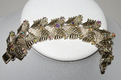 +MBA #E42-058  "Coro Silvertone AB Crystal Rhinestone Bracelet"