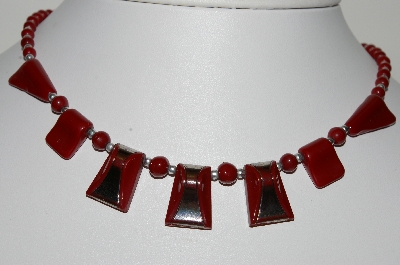 +MBA #E42-010  "Vintage Red & Silver Lucite Necklace"