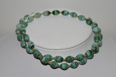 +MBA #E42-039  "Vintage Fancy Green Glass Bead Necklace"
