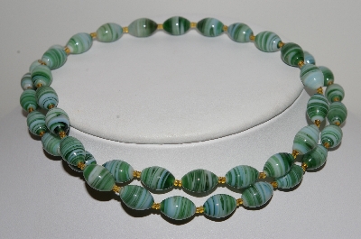 +MBA #E42-039  "Vintage Fancy Green Glass Bead Necklace"