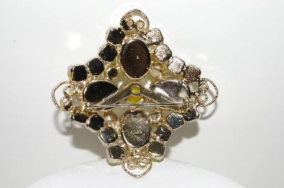 +MBA #E43-038  "Vintage Goldtone Yellow Glass & Rhinestone Brooch"