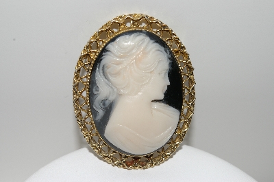 **MBA #E43-064  "Vintage Goldtone Acrylic Cameo Pin"