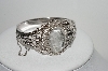 +MBA #E43-083  "Whiting & Davis Silvertone Glass Cameo Hinged Bangel Bracelet"