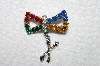 **MBA #E43-190  "Vintage Silvertone Multi Colored Rhinestone Pin With Attached Charm"