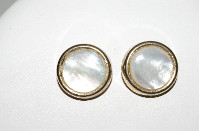 +MBA #E43-118  "Coro Goldtone Mother Of Pearl Button Clip On Earrings"