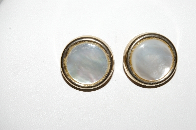 +MBA #E43-118  "Coro Goldtone Mother Of Pearl Button Clip On Earrings"