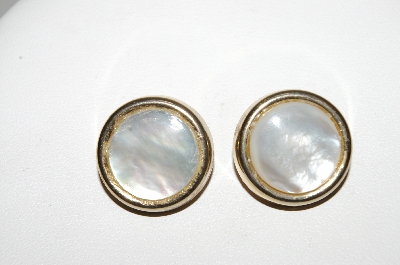 +MBA #E43-118  "Coro Goldtone Mother Of Pearl Button Clip On Earrings"