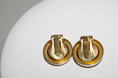+MBA #E43-118  "Coro Goldtone Mother Of Pearl Button Clip On Earrings"