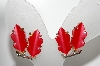 +MBA #E43-128  "Lisner Silvertone Red Lucite Screw Back earrings"