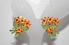 +MBA #E43-102  "Vintage Enameled 4 Flower Clip On Earrings"
