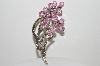 **MBA #E43-074  "Vintage Sterling Pink Crystal Briolette & Marcasite Pin"