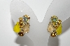 +MBA #E43-107  "Vintage Goldtone Yellow Glass & Rhinestone Clip On Earrings"